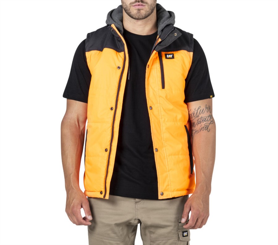 Hi Vis Hooded Work Vest Orange Black Caterpillar