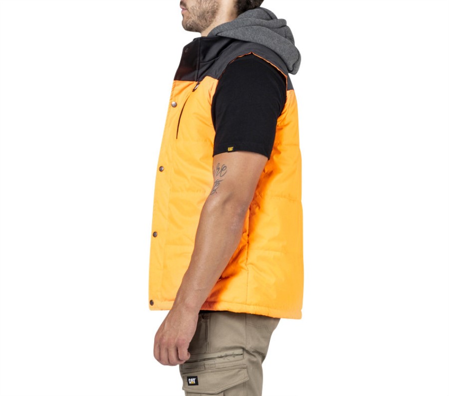 Hi Vis Hooded Work Vest Orange Black Caterpillar