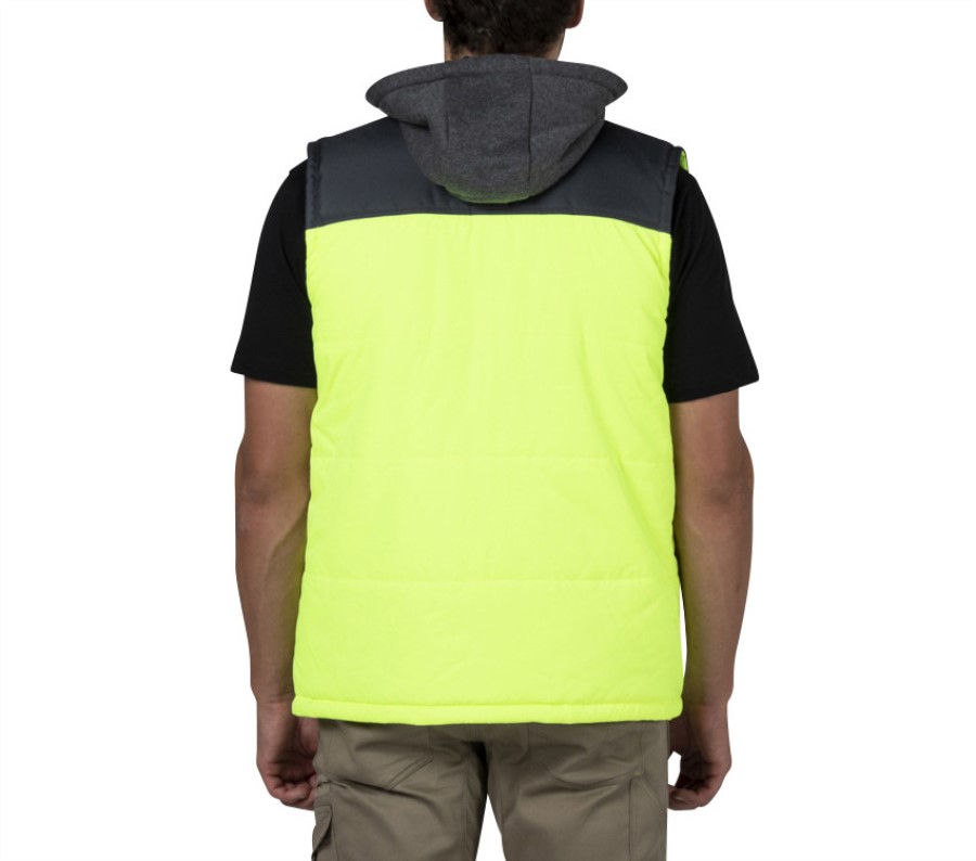 Hi Vis Hooded Work Vest Yellow Black Caterpillar